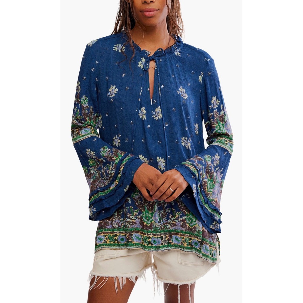 Bridgette ruffle tunic NWOT deep indigo combo